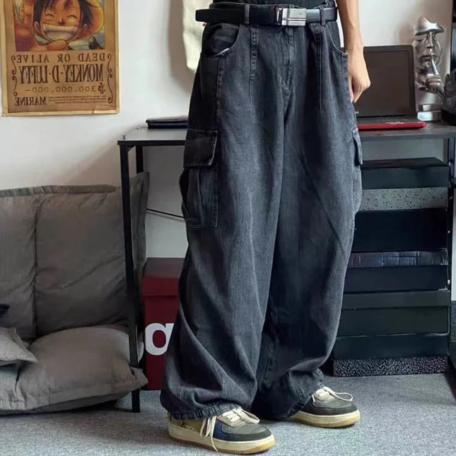 CN Baggy Jeans Men Oversize Cargo Denim Streetwear Hip Hop by zapcart