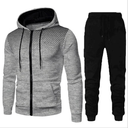 Men Fashion Print Tracksuit With Hooded Zip Sweatshirt Set by zapcart