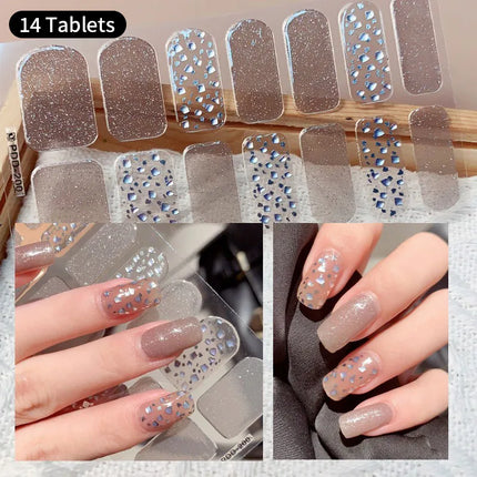 Pink Glitter Nail Stickers Full Cover Diy Manicure Deluxe by zapcart