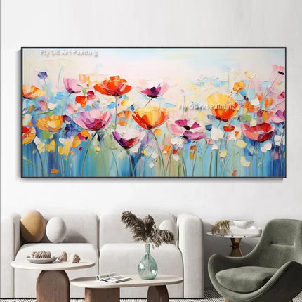 Abstract Golden White Flowers Painting Fujian Living Room by zapcart