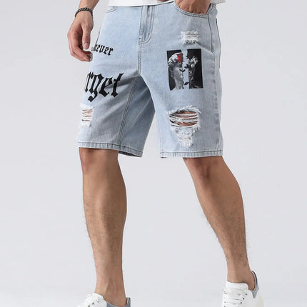 LVCCCI SCN Men Stretch Denim Shorts Baggy Cargo Ripped Knee by zapcart