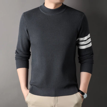 CN Zhejiang Men Knit Sweater Round Neck Striped Warm by zapcart