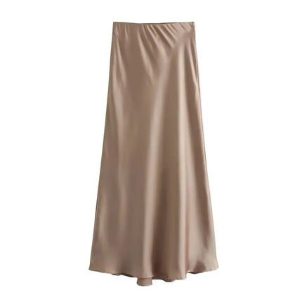 TRAF Satin Skirt 2024 High Waist Midi For Women Office by zapcart