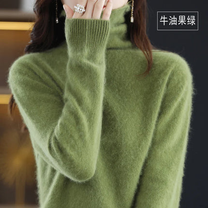 Pile Collared Mink Cashmere Turtleneck Sweater For Women by zapcart