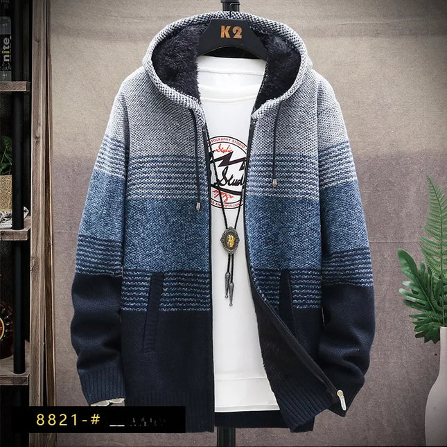 Choice Mens Hooded Knit Jacket Fleece Lined Thick Cardigan by zapcart