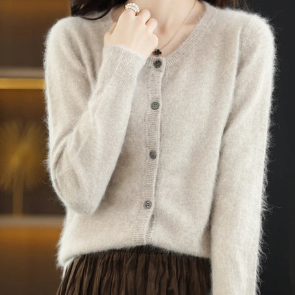 LHZSYY Women Cardigan Pure Mink Cashmere O Neck Loose by zapcart