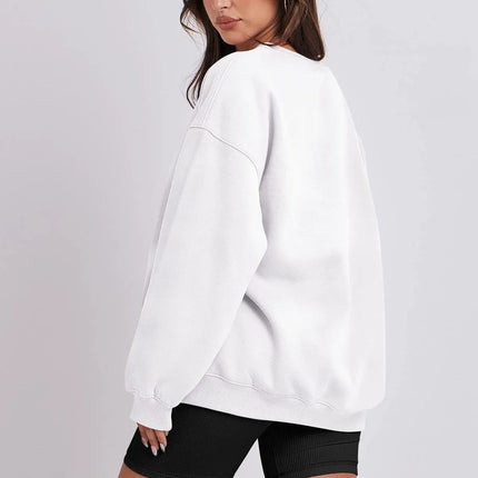 Women Fleece Lined Sweatshirt Cozy Warm Loose Fit Crew Neck by zapcart