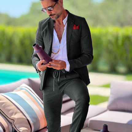 CN Jiangsu Linen Slim Fit Mens Suit Two Piece Wedding Groom by zapcart