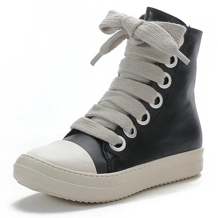 MStacchi Womens Platform Sneakers Black Leather Zipper by zapcart