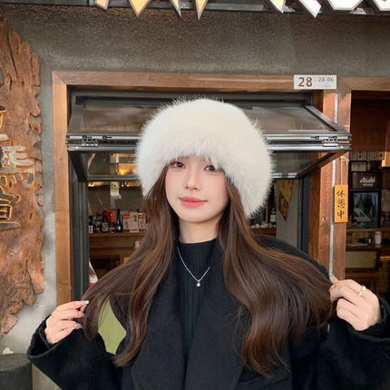 Zapcart Fluffy Fur Bucket Hat For Women Warm Winter Cap
