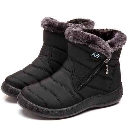 Women Waterproof Fur Lined Winter Ankle Boots Low Heel by zapcart