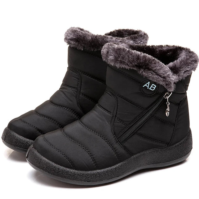 Women Waterproof Fur Lined Winter Ankle Boots Low Heel by zapcart