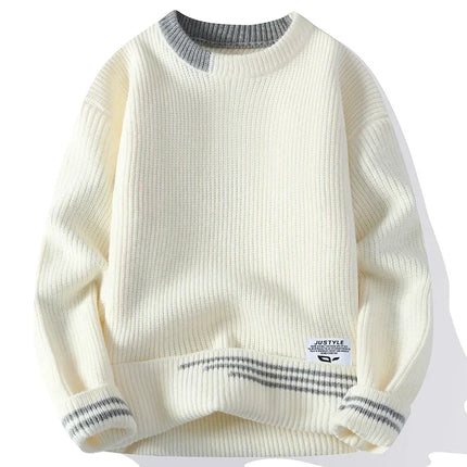 Wetailor Mens Retro Color Twist Knit Sweater Loose Fit by zapcart