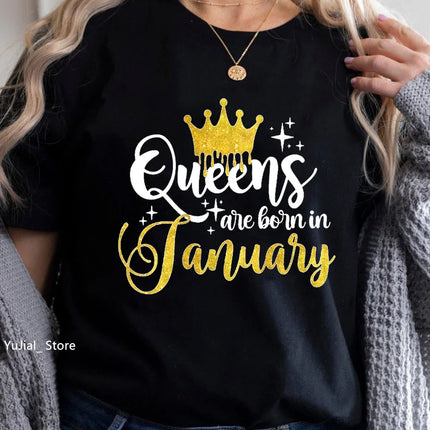 Queen Are Born In January To December Bold Graphic Tee Women by zapcart