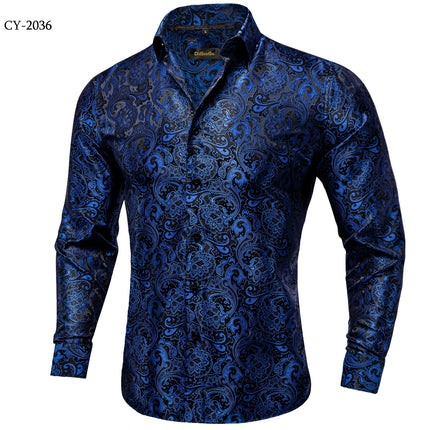 HenanChoice Mens Jacquard Paisley Shirt Long Sleeve Luxury by zapcart