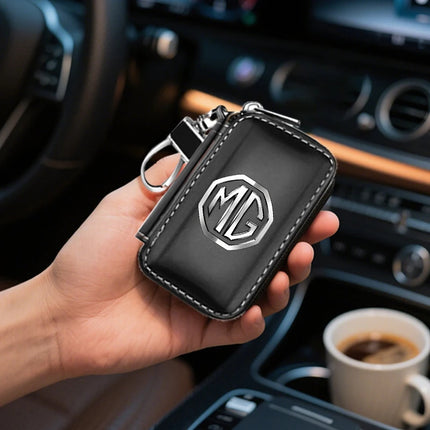 MG Car Key Case Leather Wallet Zippered Protective Cover for MG Owners