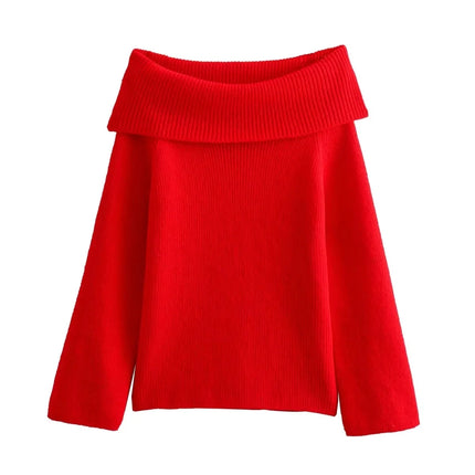 TRAFZA Women Off Shoulder Knit Sweater Long Sleeve Chic Top by zapcart