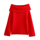 TRAFZA Women Off Shoulder Knit Sweater Long Sleeve Chic Top by zapcart