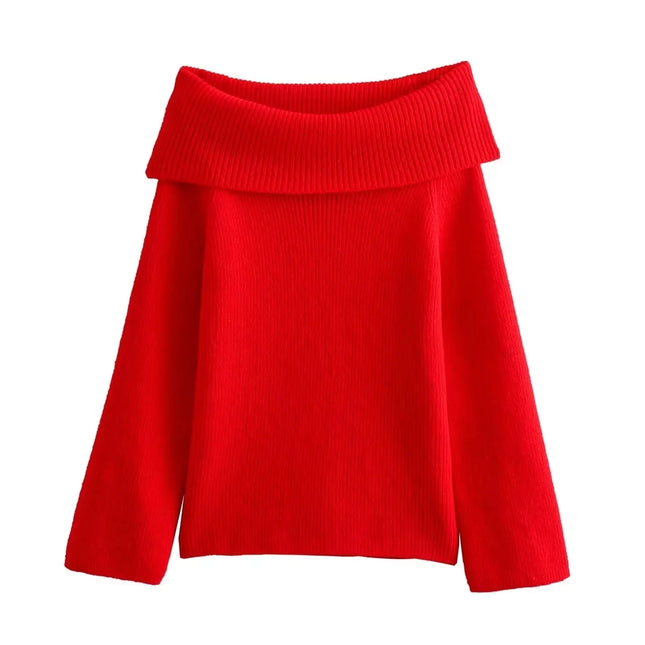 TRAFZA Women Off Shoulder Knit Sweater Long Sleeve Chic Top by zapcart