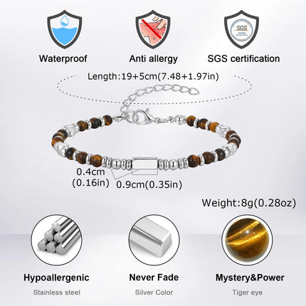 Trendy Unique Natural Stone Beaded Bracelet, Stainless Steel Chain Wristband Bracelet, Classic Tiger Eye Stone Jewelry for Men by zapcart