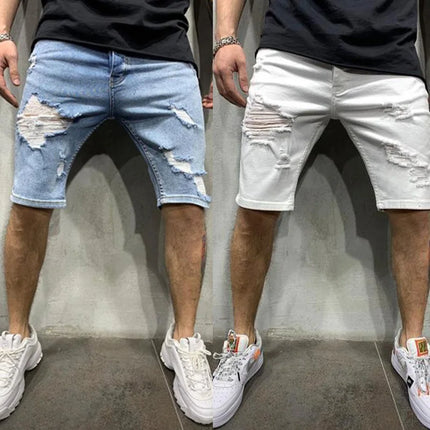 Longchengyixi Mens Ripped Tassel Denim Shorts Casual Summer by zapcart