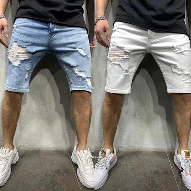 Longchengyixi Mens Ripped Tassel Denim Shorts Casual Summer by zapcart