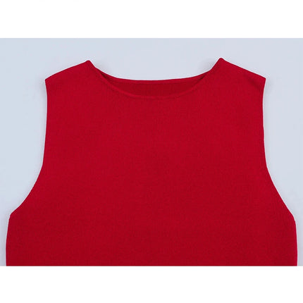 TRAF Patchwork Pleated Knitted Sleeveless Chic Dress Women by zapcart