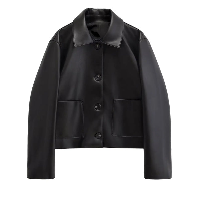 Trafshe Womens PU Leather Jacket Loose Fit Autumn Moto Style by zapcart