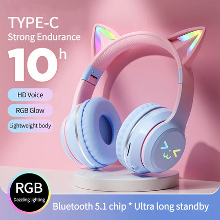 Wymect Cat Ear Wireless Headphones RGB Gift Idea For Girls by zapcart
