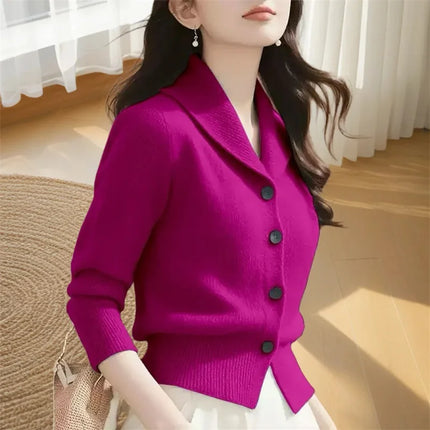 Womens Turndown Collar Knit Cardigan Sweater Premium Korea by zapcart