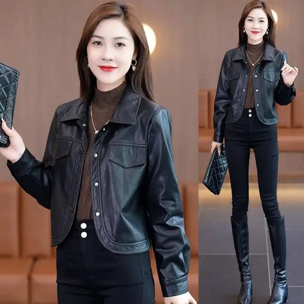 Maillard Short Leather Jacket For Women Spring Autumn Chic by zapcart
