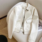 OKXGNZ Casual PU Short Leather Jacket Women Flexible Spring by zapcart