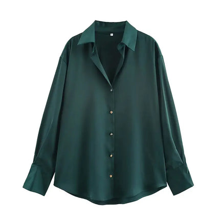 Trafza Womens Casual Solid Turn Down Collar Blouse Chic by zapcart