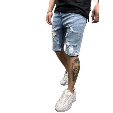 Longchengyixi Mens Ripped Tassel Denim Shorts Casual Summer by zapcart