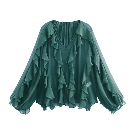 Trafza Women V Neck Blouse Elegant Workwear Polished by zapcart