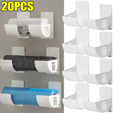 20/2pcs Wall Mount Trash Bag Holders Plastic Poly Bathroom Waste Bag Hook Dispenser Kitchen Freshness Film Roll Storage Rack by zapcart