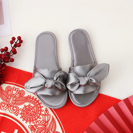 Wedding Slippers For Couples Satin Bow Flat Shoes Gift by zapcart