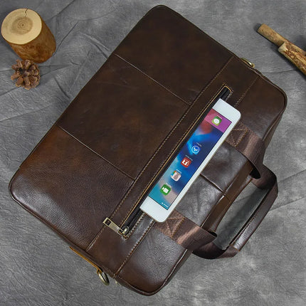 Newsbirds Genuine Leather Briefcase 15.6 Inch Laptop Men by zapcart