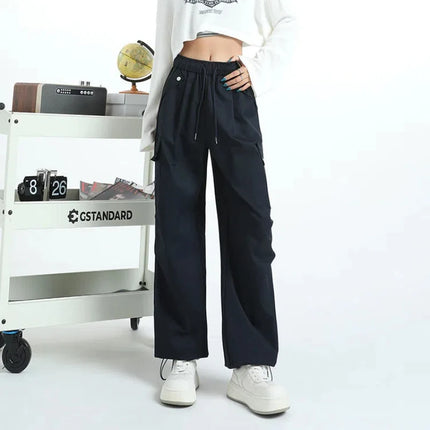 Women Quick Dry Work Pants Patchwork Ice Silk Wide Leg by zapcart