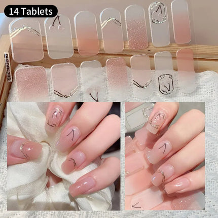 Pink Glitter Nail Stickers Full Cover Diy Manicure Deluxe by zapcart