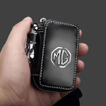 MG Car Key Case Leather Wallet Zippered Protective Cover for MG Owners