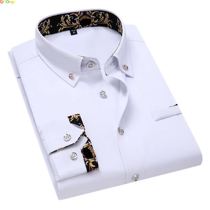 Qj Cinga Men Cotton Dress Shirt Long Sleeve Casual Premium by zapcart