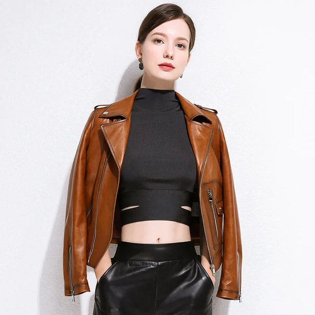 AYUNAUE Genuine Leather Jacket Women Premium Sheepskin Coat by zapcart