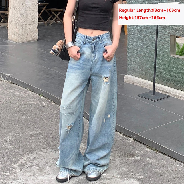 KSTUN Vintage Womens Jeans Wide Leg Ripped Distressed Denim by zapcart