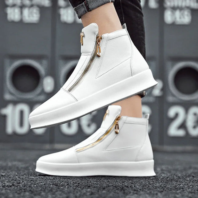 Yeae Men High Top Platform Sneakers Zipper Breathable Shoes by zapcart