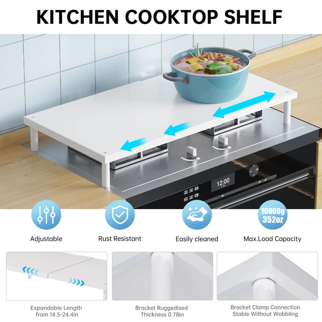Kitchen Gas Stove Shelf, Food Preparation Stand, Cover Plate, Cover Rack, Gas Stove Support, Retractable Shelf, Heat-Insulating Storage Rack by zapcart