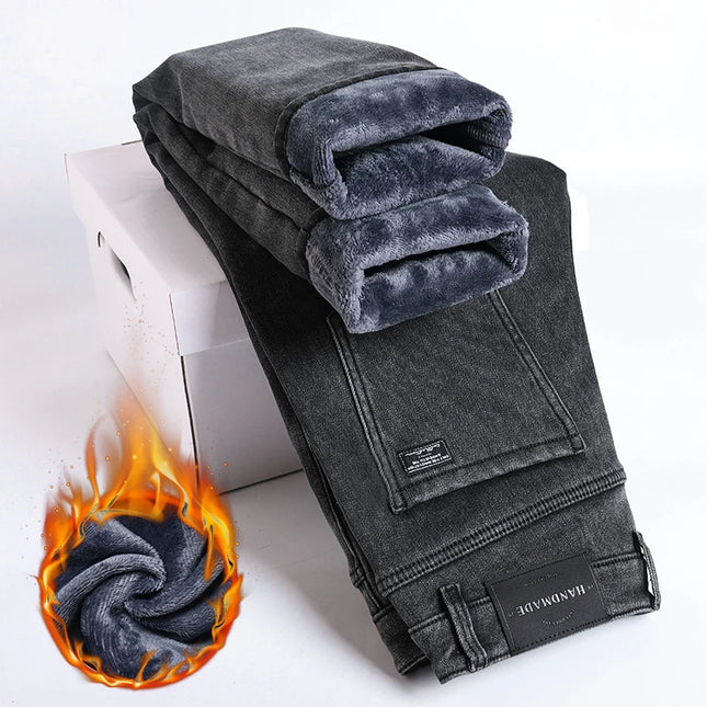NeverfunctionCN Warm Winter Jeans Men Slim Straight Denim by zapcart