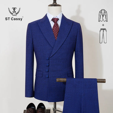 ST Cassy Elegant Slim Fit Men Suit Double Breasted 2 Piece by zapcart