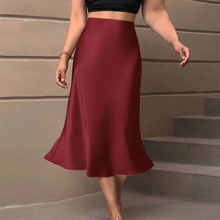 Satin Midi Skirt Women High Waist Elegant Party Dressy Look by zapcart
