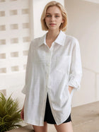 Blue Oversize Cotton Linen Shirt For Women Breathable by zapcart